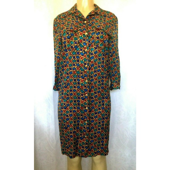 VTG Adrianna Papell Shirt Dress Silk Button Down 6 - Picture 1 of 6
